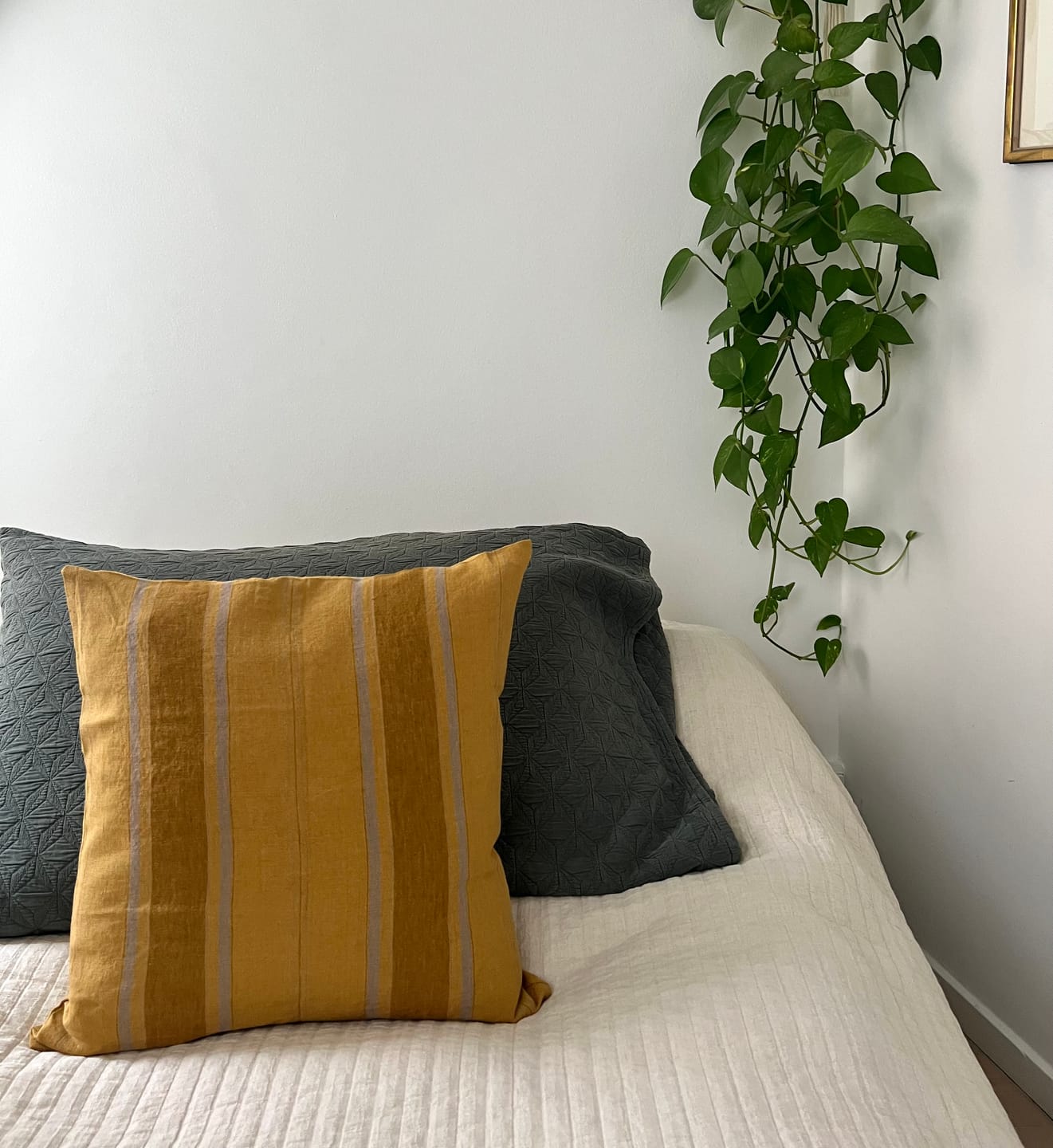 Customer photo review of Amber Bronze Stripes Linen Cushion Cover
