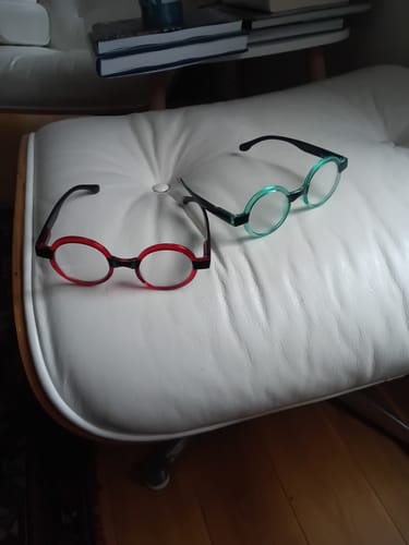 Customer photo review of 4 Pack Round Retro Design Reading Glasses Small Fun Readers R2007C