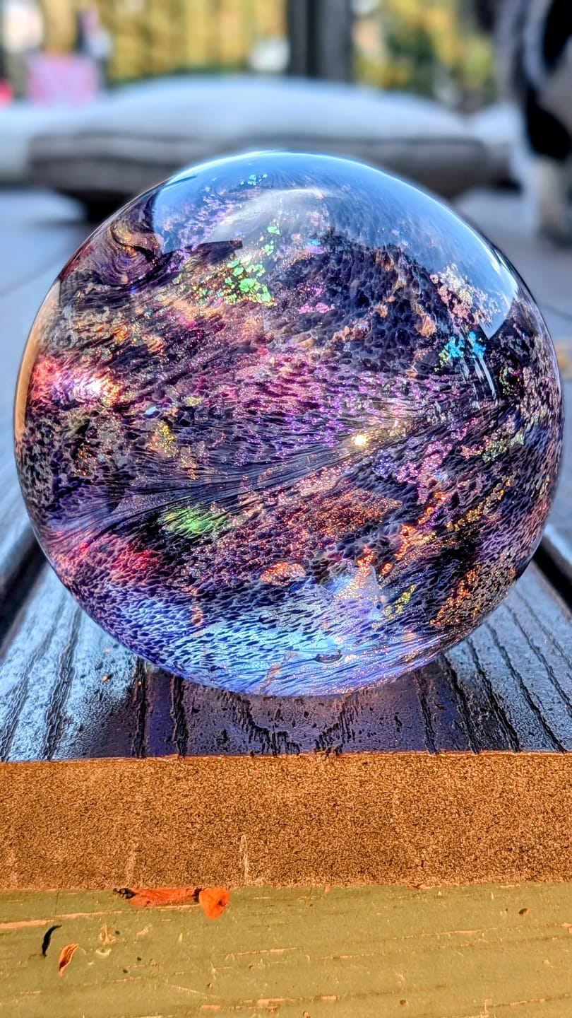 Customer photo review of Dichroic Explosion Orb with Cremation Ash