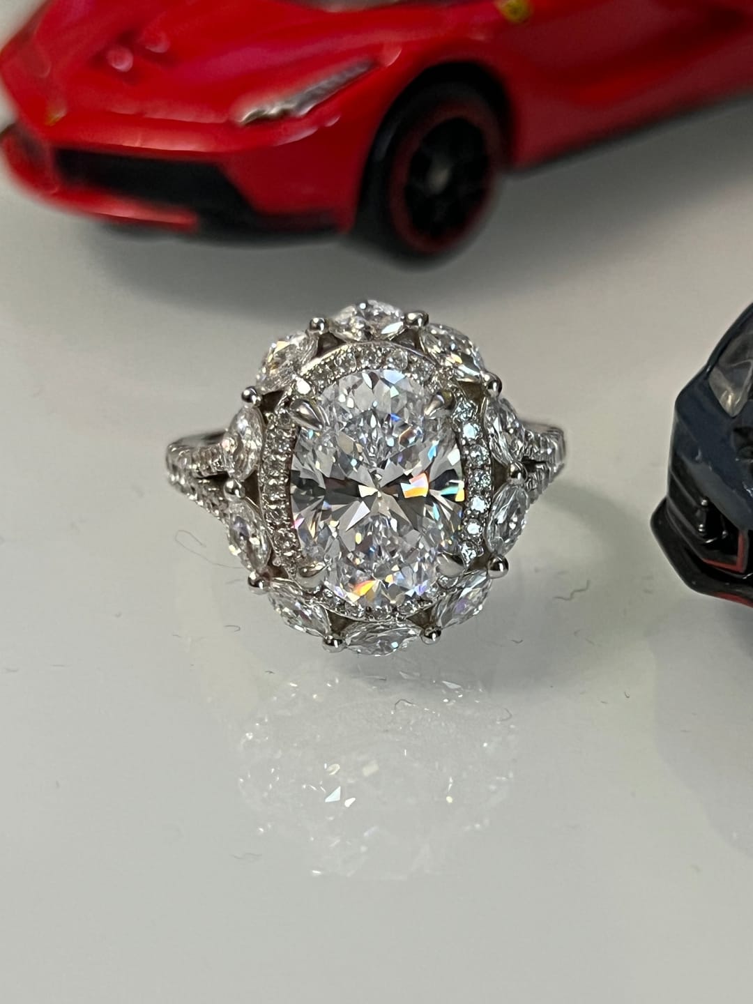 Customer photo review of S925 3.0Ct Oval Cut Halo Engagement Ring Vintage Travel Ring In Sterling Silver