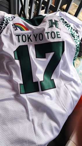 Customer photo review of Custom White Green-Gold Drift Fashion Mesh Authentic Football Jersey