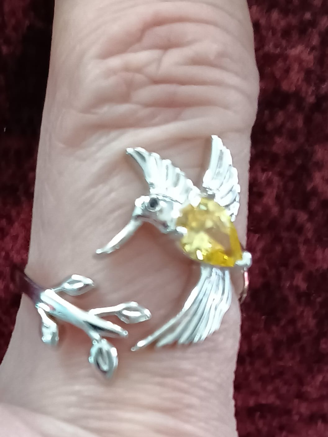 Customer photo review of Hummingbird Leaf Custom Birthstone Memorial Ring