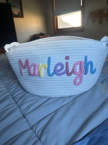 Customer photo review of Baby Knits™  Multicolor Personalized Knitted Basket