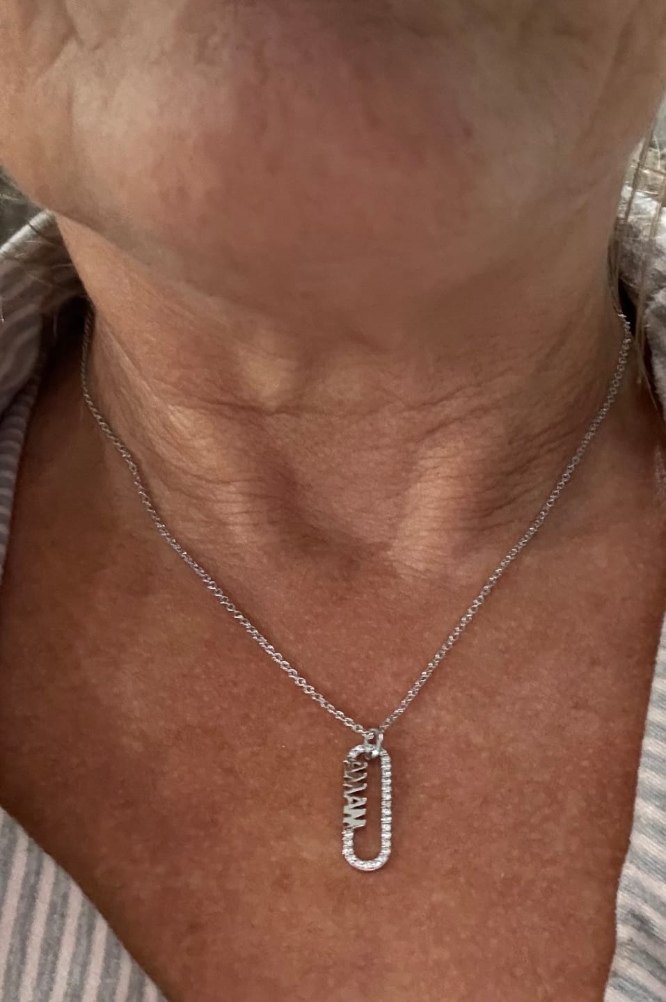 Customer photo review of Elaine 18k White Gold Plated Mama Pendant Necklace with Simulated Diamond Crystals