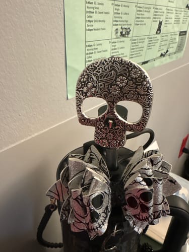 Customer photo review of Large Metal Floral Skull Charm - Tumbler Handle Charm