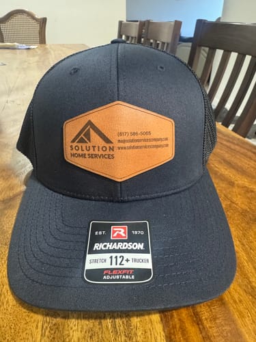 Customer photo review of Custom Leather Patch Trucker Hat - Richardson 112+