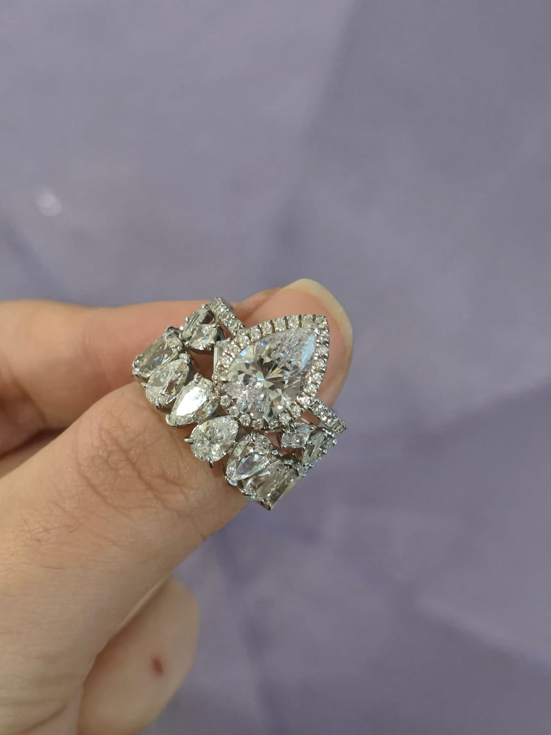 Customer photo review of S925 2.2 Carat Halo Pear Cut Wedding Ring Set With Two Luxurious Wedding Bands For Women