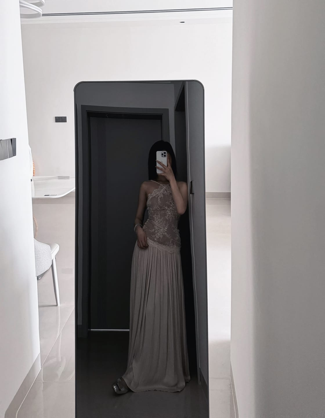 Customer photo review of ROVENTE Embroidered Lace Halter Dress With Gathered Hem