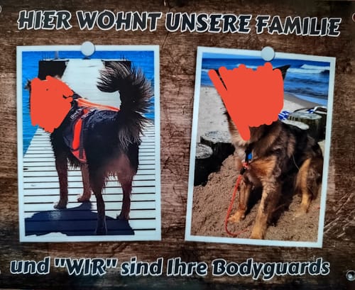 Customer photo review of Hunde-Türschild personalisiert mit Foto & Text (UV- und wetterfest)