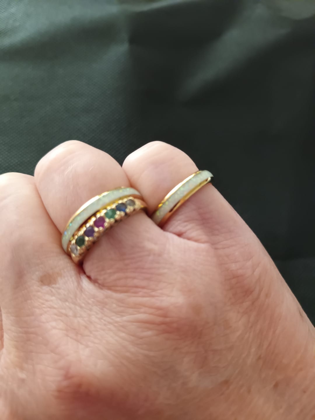 Customer photo review of The Golden White Opal Wonder Ring Set