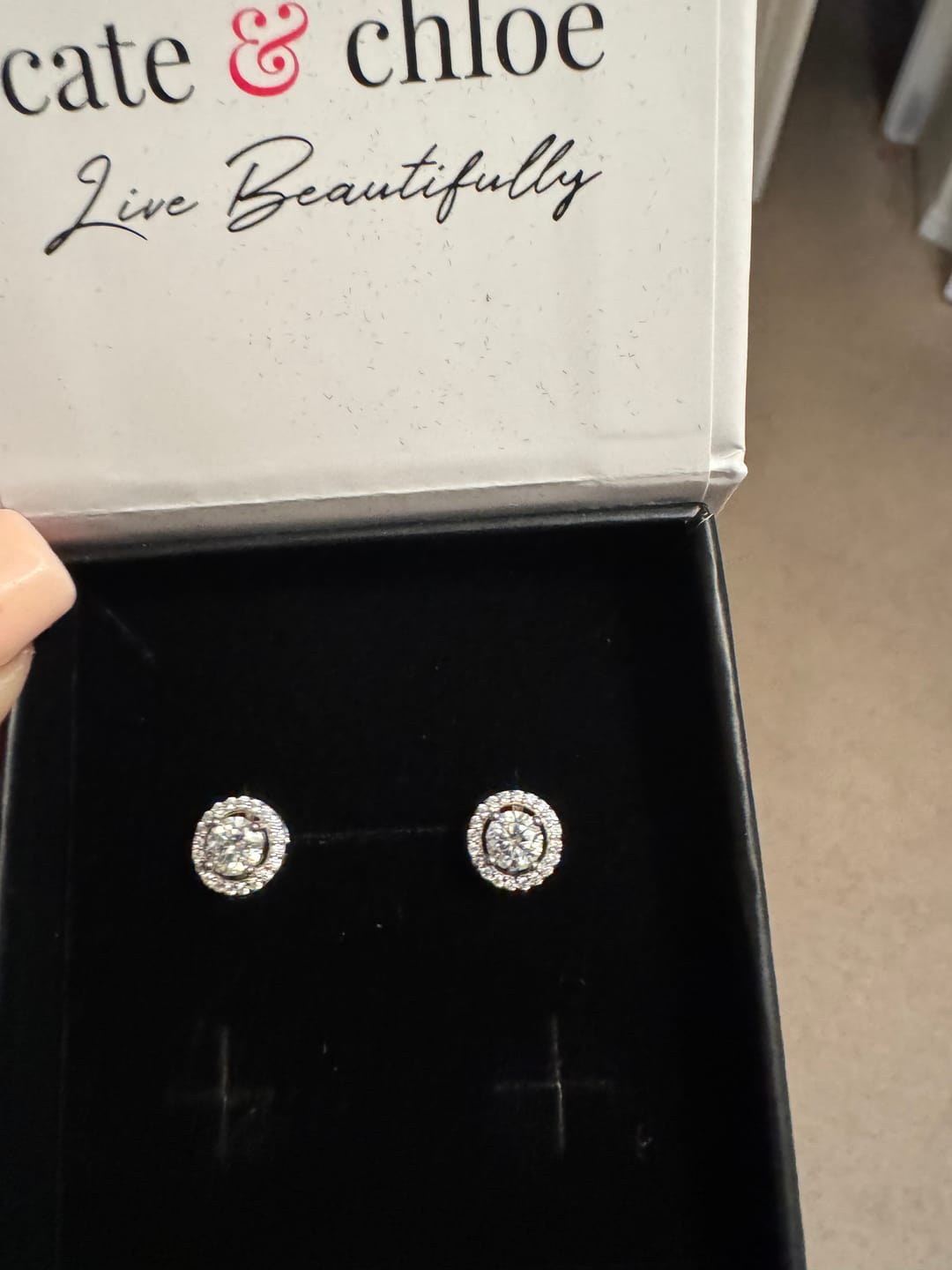 Customer photo review of Moissanite by Cate & Chloe Kailani 18k Gold Plated 925 Sterling Silver Stud Earrings 1.18tcw