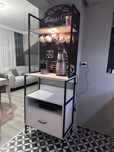 Customer photo review of Rani JE155 Işıklı Kahve Köşesi Çekmeceli Çok Amaçlı Mutfak Dolabı Beyaz