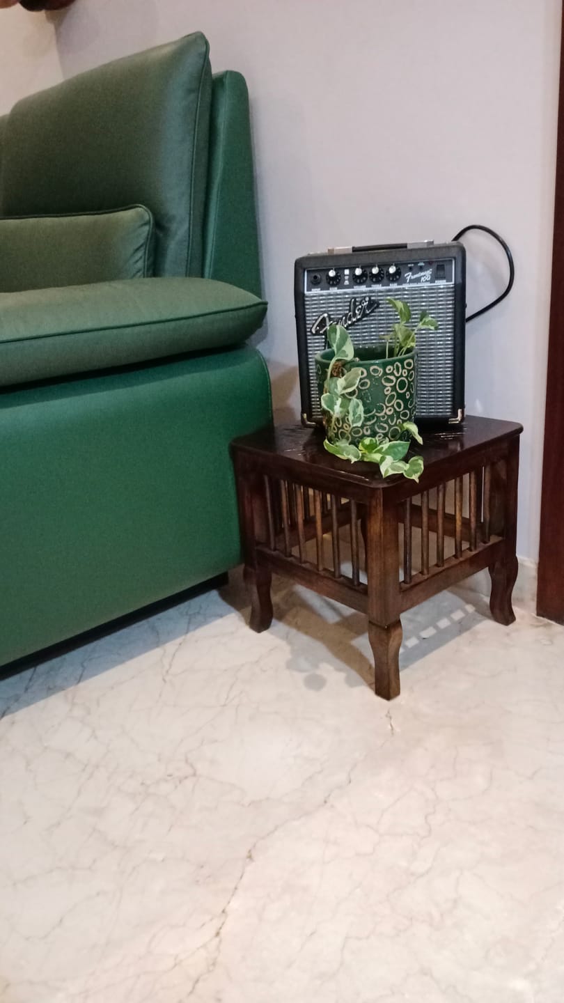 Customer photo review of Mango Wood Walnut Finish Handmade Carving Classic Side Table for Living Room