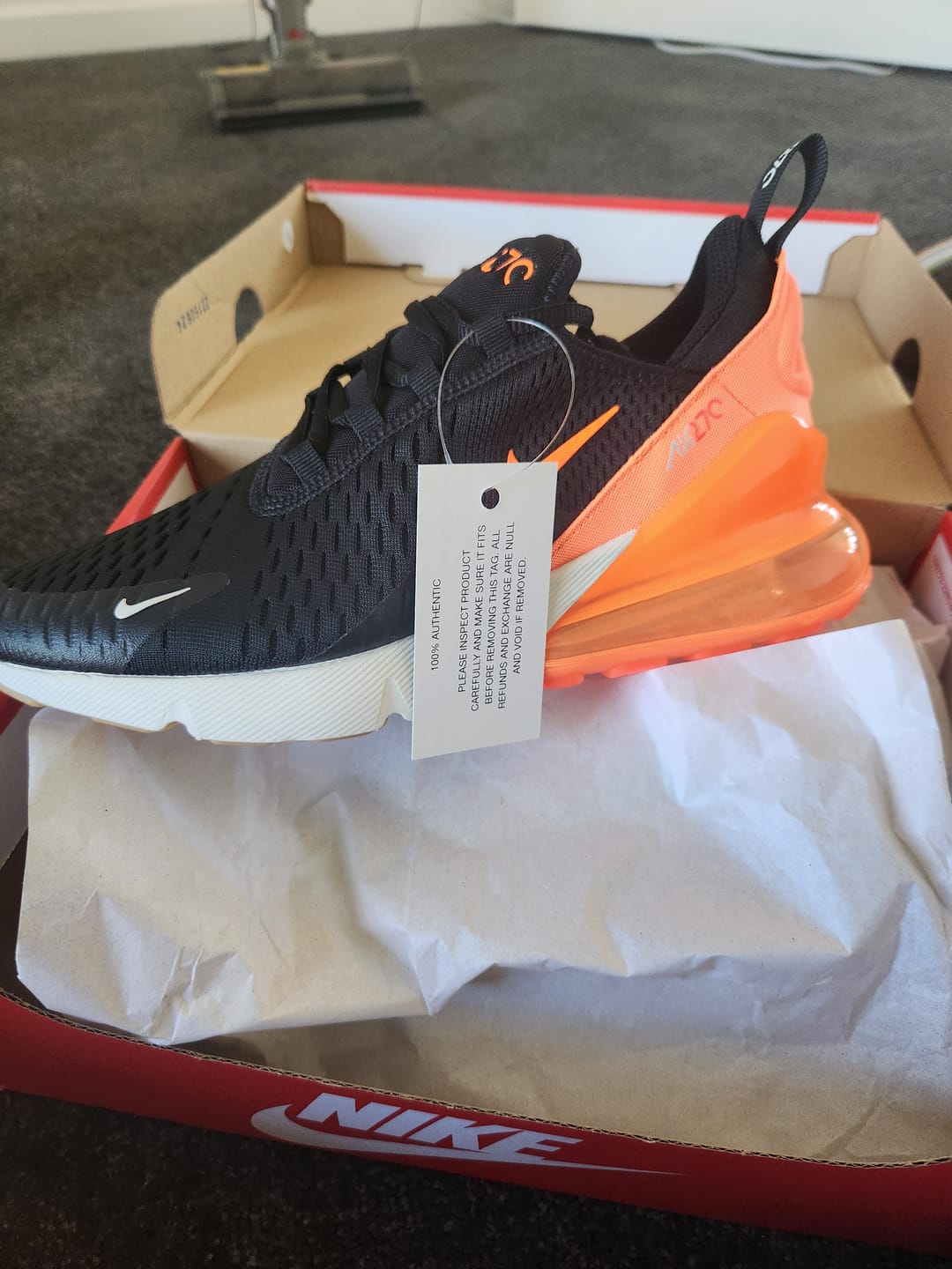 Customer photo review of Nike Air Max 270 'Black/Total Orange' GS/Women's