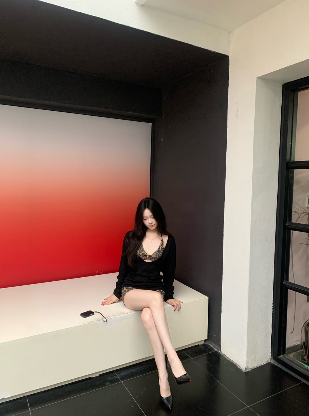 Customer photo review of ROVENTE Deep V Black Top with Leopard Bra and Leopard Print Shorts Set
