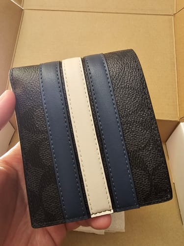 Customer photo review of Coach Compact Wallet ID Varsity Signature In Charcoal Denim Chalk CW385