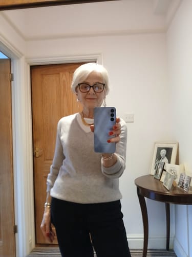 Customer photo review of Mist Grey Cashmere V Neck Jumper Medium
