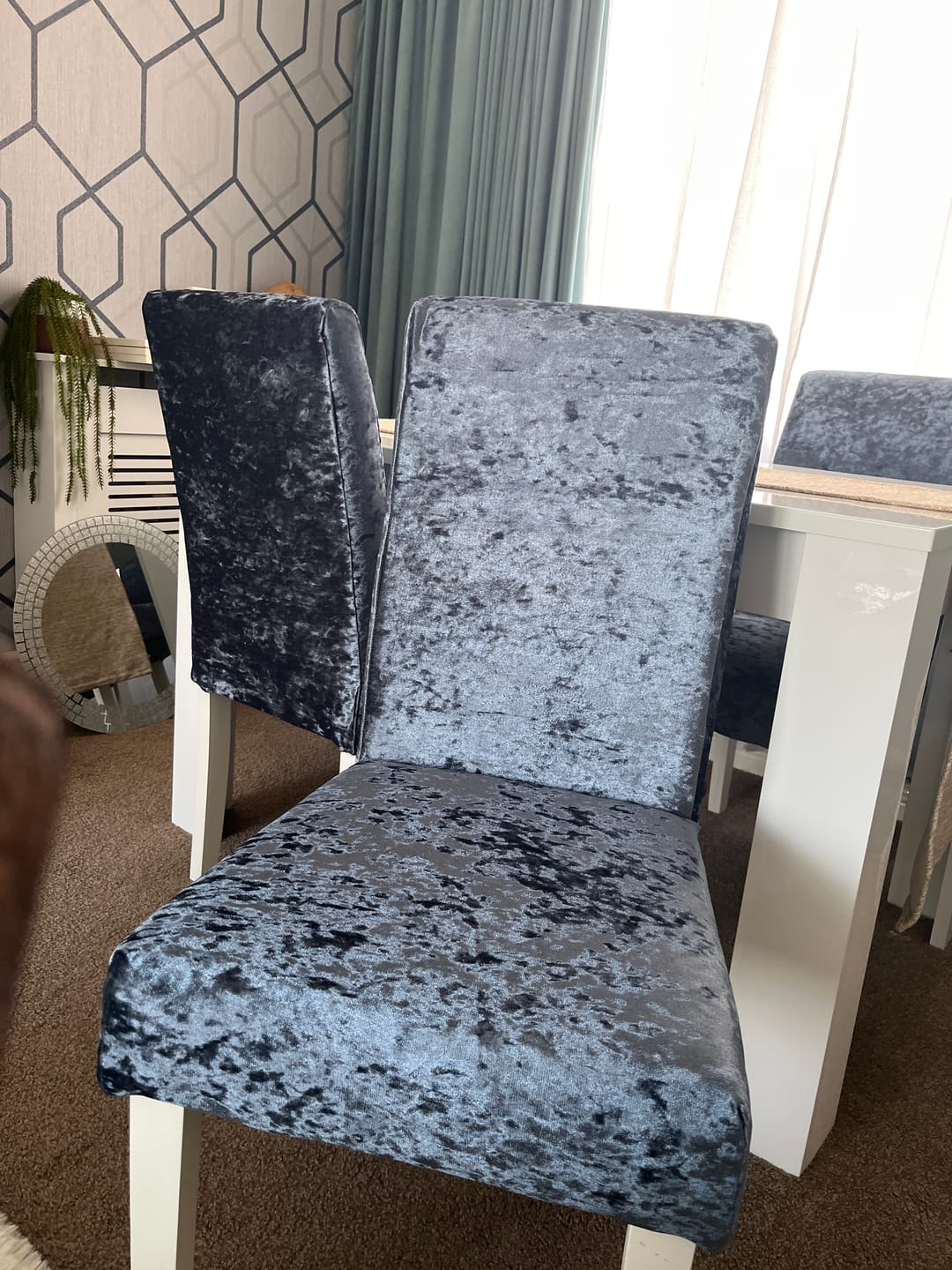 Customer photo review of Marble Crushed Velvet Upholstery Fabric