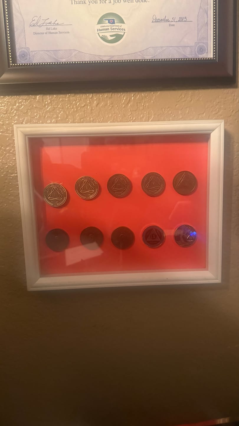 Customer photo review of 1 to 50 Year Bronze AA Meeting Chips - Sobriety Mint Infinity Triangle Recovery Medallions/Coins