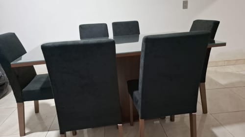 Customer photo review of Juego de Comedor Mesa con Encimera de Vidrio 6 Sillas Marrón/Negro/Oxford Alexis