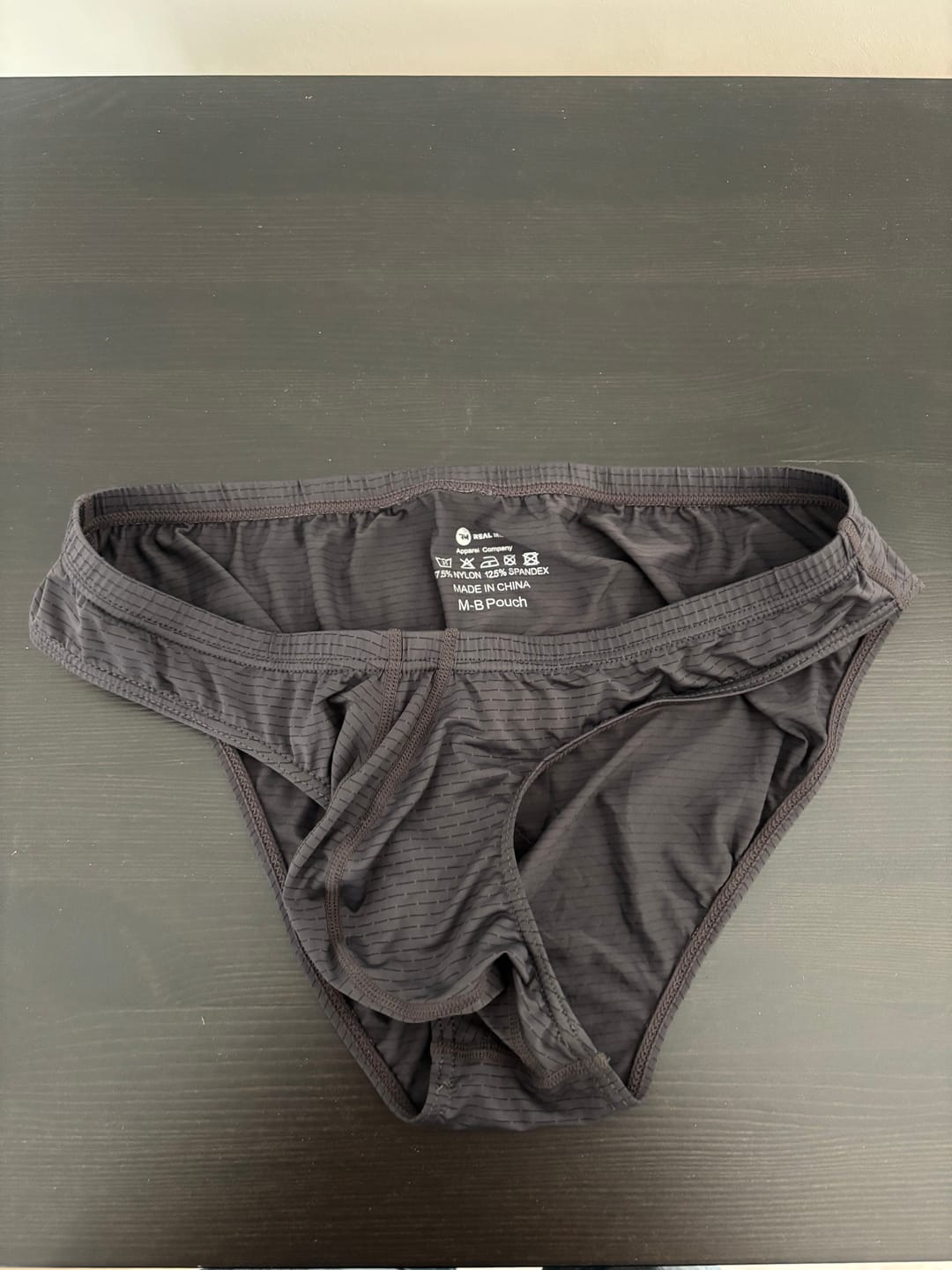 Customer photo review of Nylon 0in Low-Rise Bikini Briefs No Fly 3pk Black/Gray/White