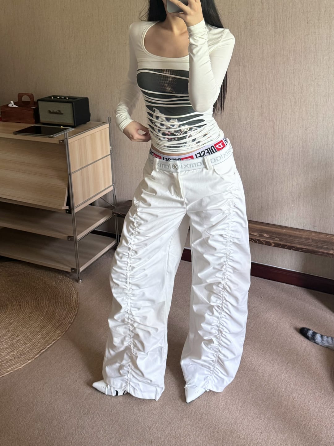 Customer photo review of IAMXIAA Ruched Wide Leg Pants High Waist Casual Pants