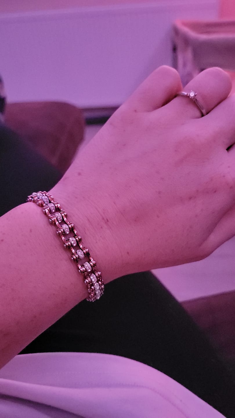 Customer photo review of Cycolinks Rose Gold Crystal Bike Chain Bracelet