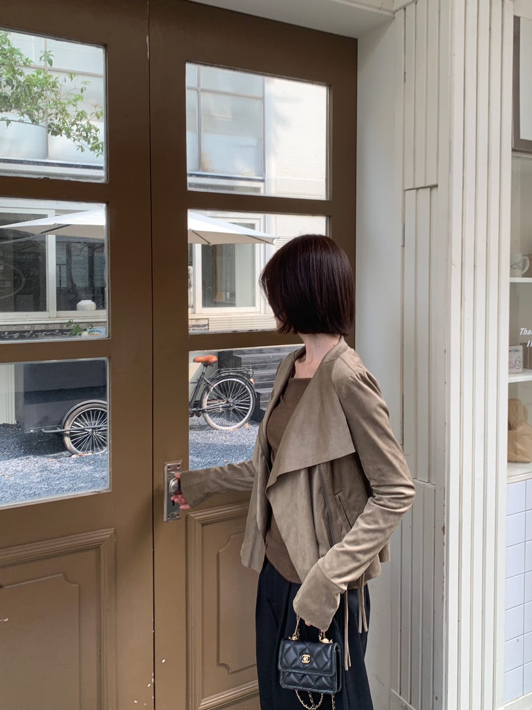 Customer photo review of IAMXIAA Cropped Moto Jacket with Asymmetric Zip