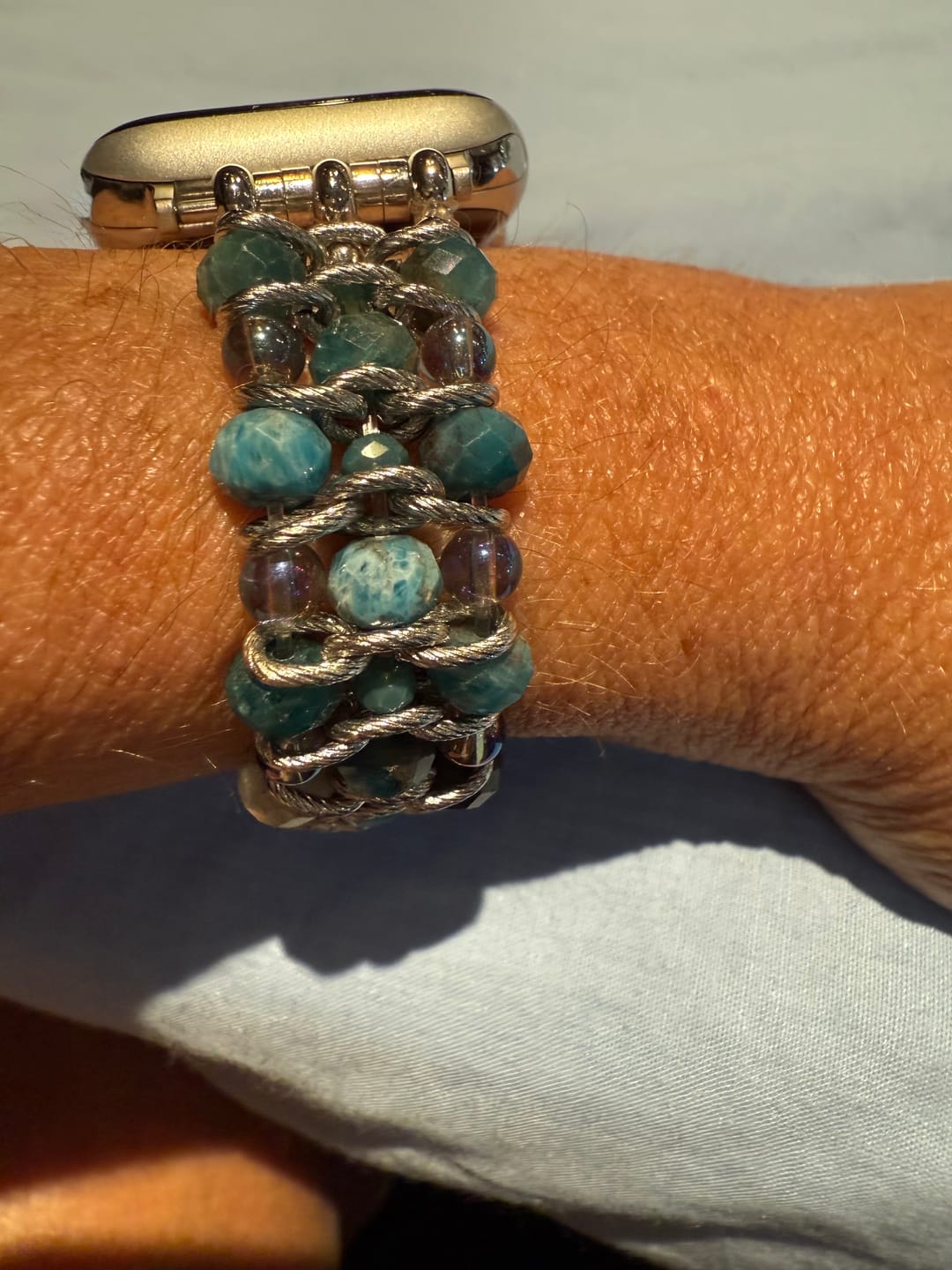 Customer photo review of Apatite Azure Braided Apple Watch Strap