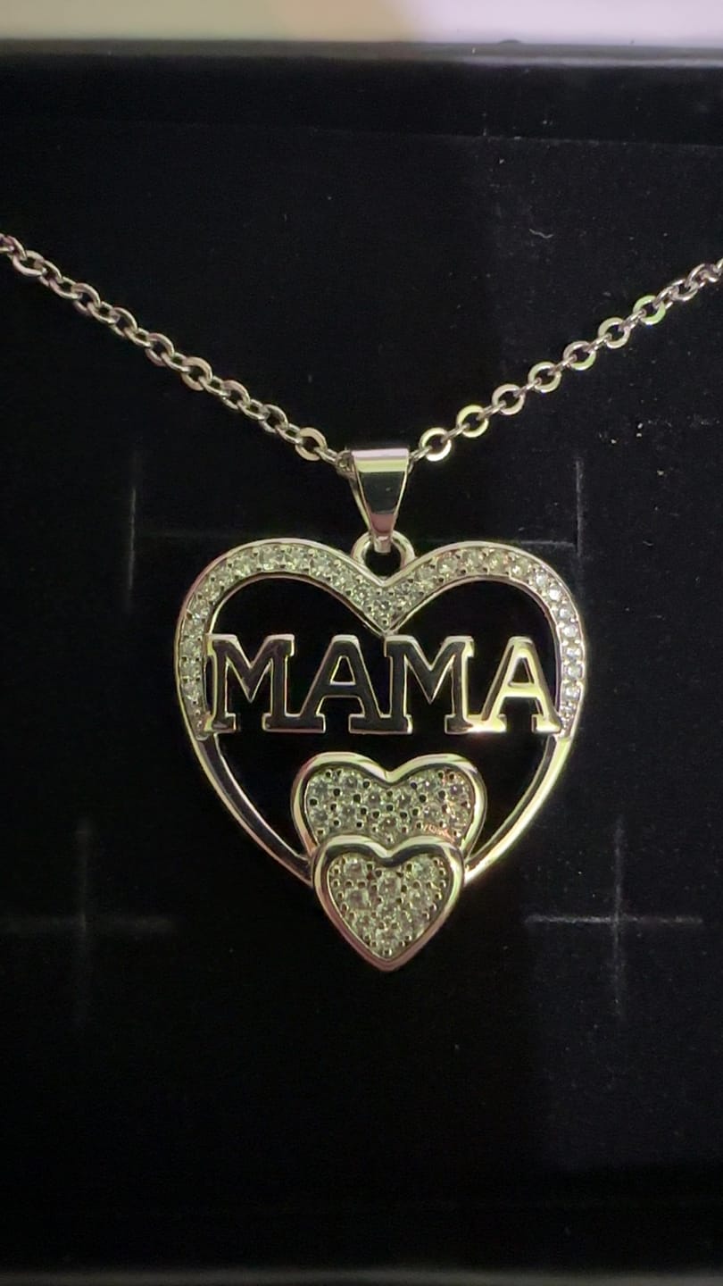 Customer photo review of Selena 18k White Gold Plated Mama Heart Pendant Necklace with Simulated Diamond Crystals