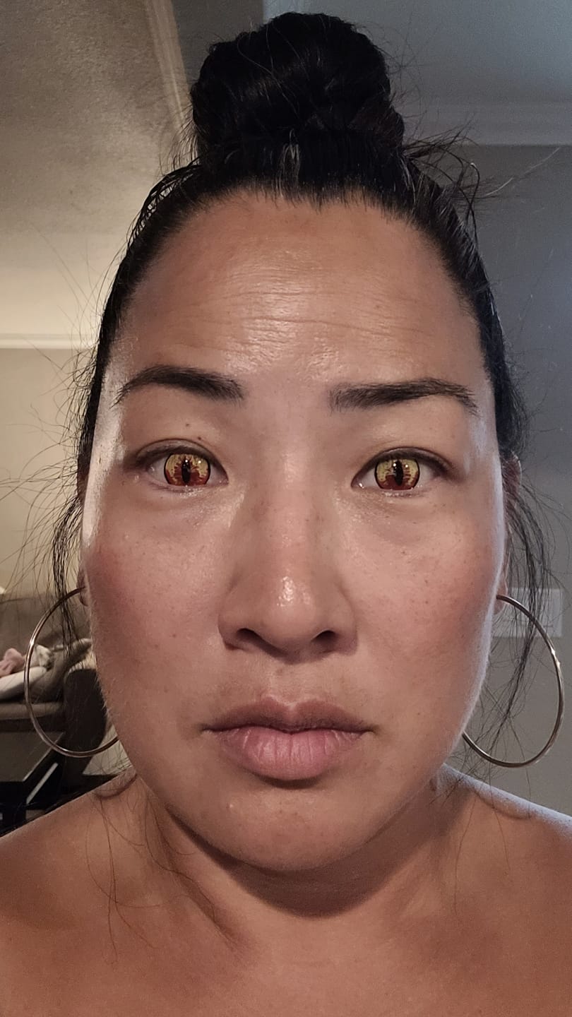 Customer photo review of Halloween DragonMaid Yellow Colored Contact Lenses