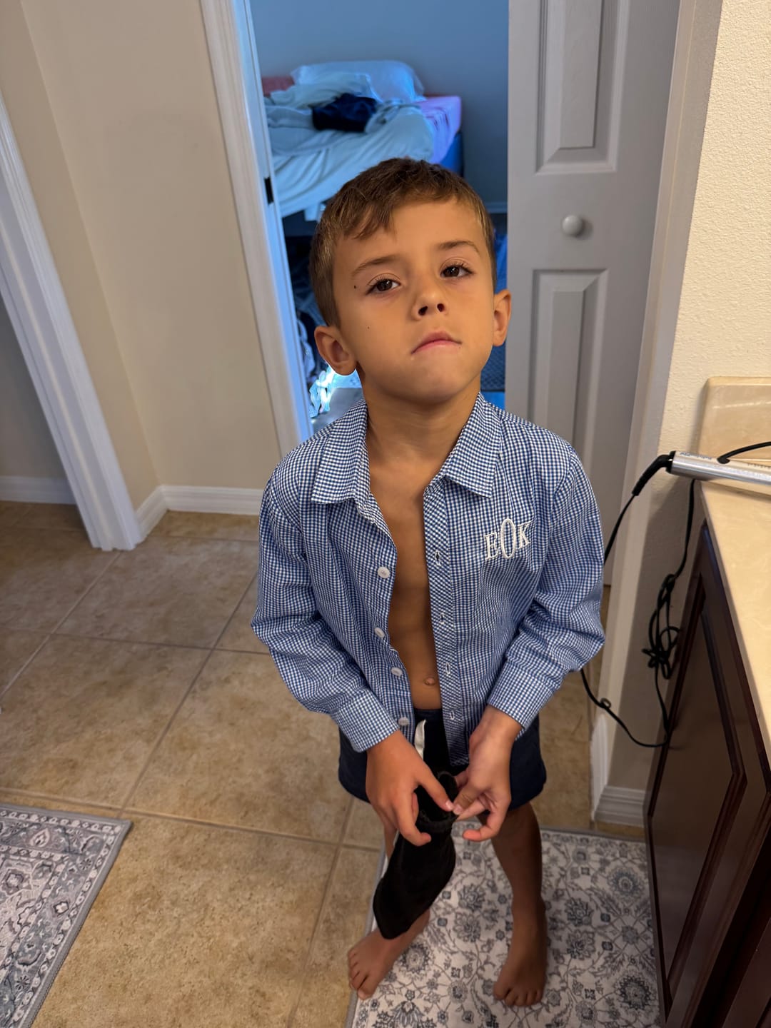 Customer photo review of Royal Blue Gingham Button Down Shirt