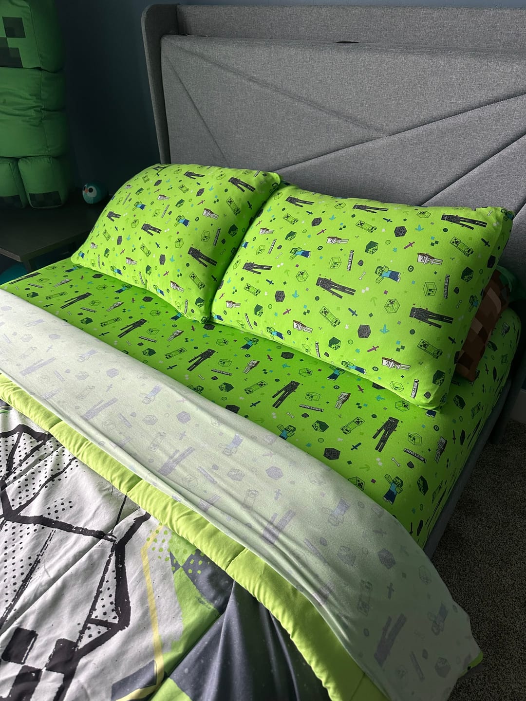 Customer photo review of Minecraft Mob Squad Bamboo Bed Sheet Set