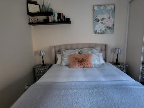 Customer photo review of Blue Stripe Scallop Lamp Shade
