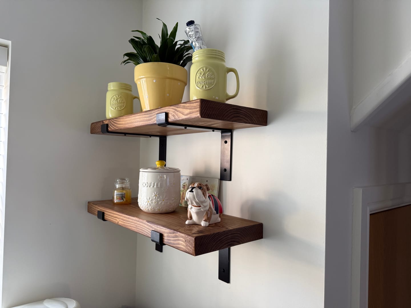 Customer photo review of Set of 2 | Rustic Wooden Wall Shelves with Industrial Style Bracket | 22.5cm depth