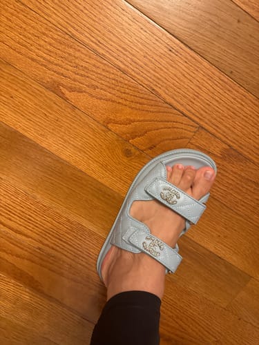 Customer photo review of dad sandals cloud blue lambskin mules