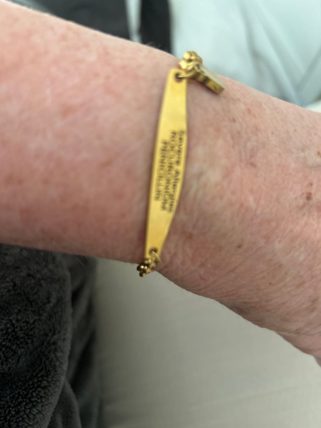 Customer photo review of Gold Colour Medical Alert Bracelet with Medical Charm