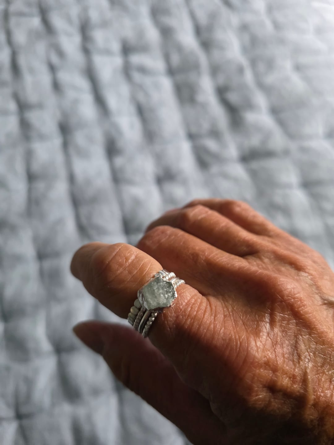 Customer photo review of Aquamarine Stacking Ring Set Sterling Silver