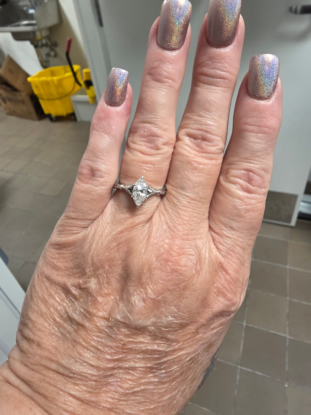 Customer photo review of Marquise Cut Moissanite Petals Split Shank Engagement Ring
