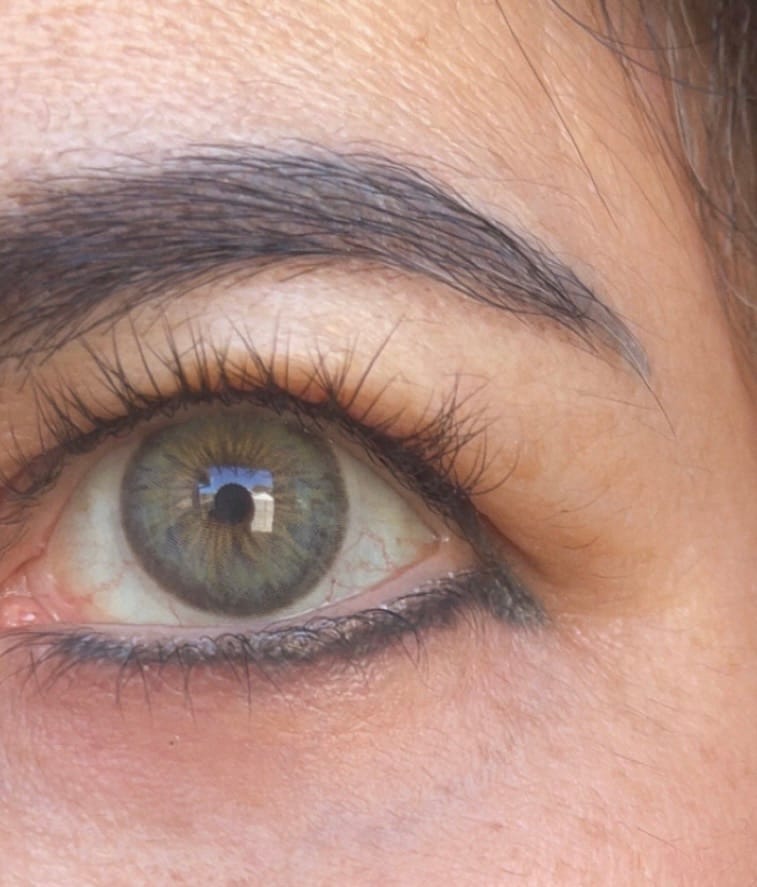 Customer photo review of Cyrene Amber Gray Prescription Colored Contact Lenses