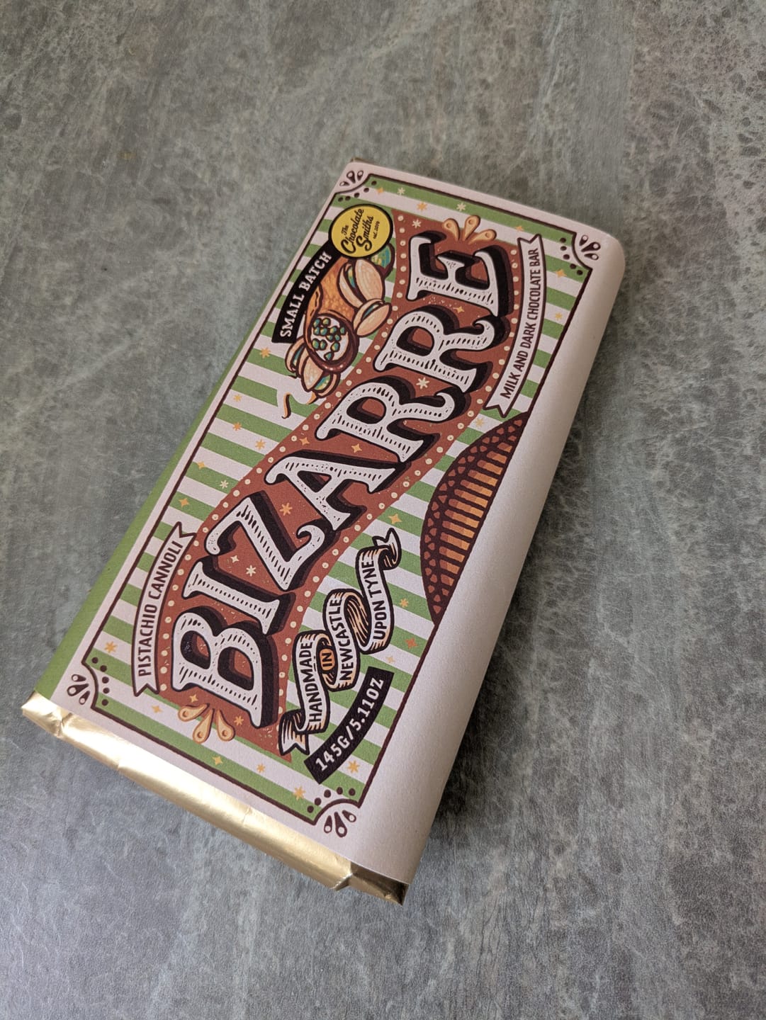 Customer photo review of *Levelled up* Pistachio Cannoli Inspired Bizarre chocolate bar 145g