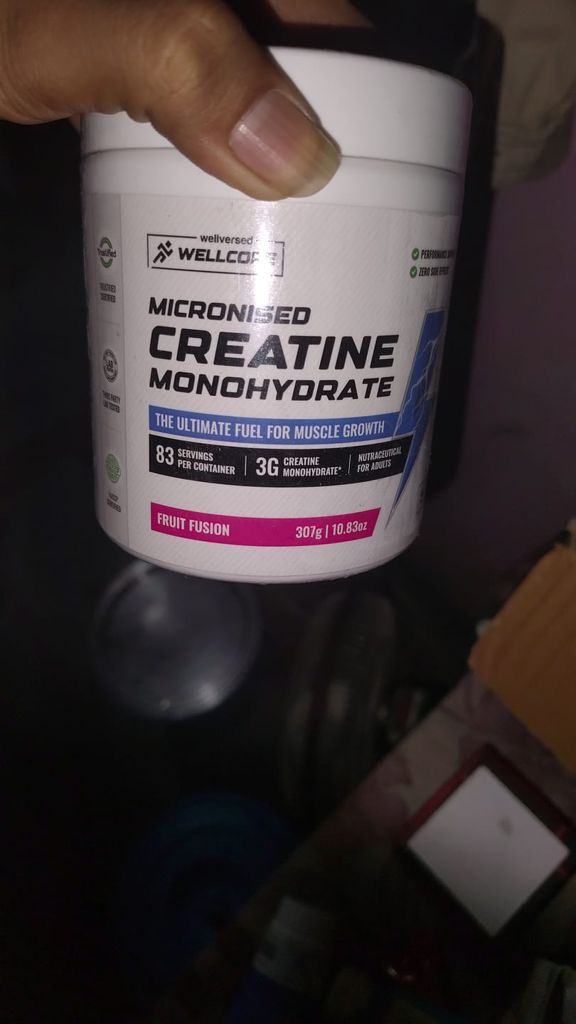Customer photo review of Wellcore - Micronised Creatine Monohydrate (83 Servings, Fruit Fusion) + Premium Glass Bottle