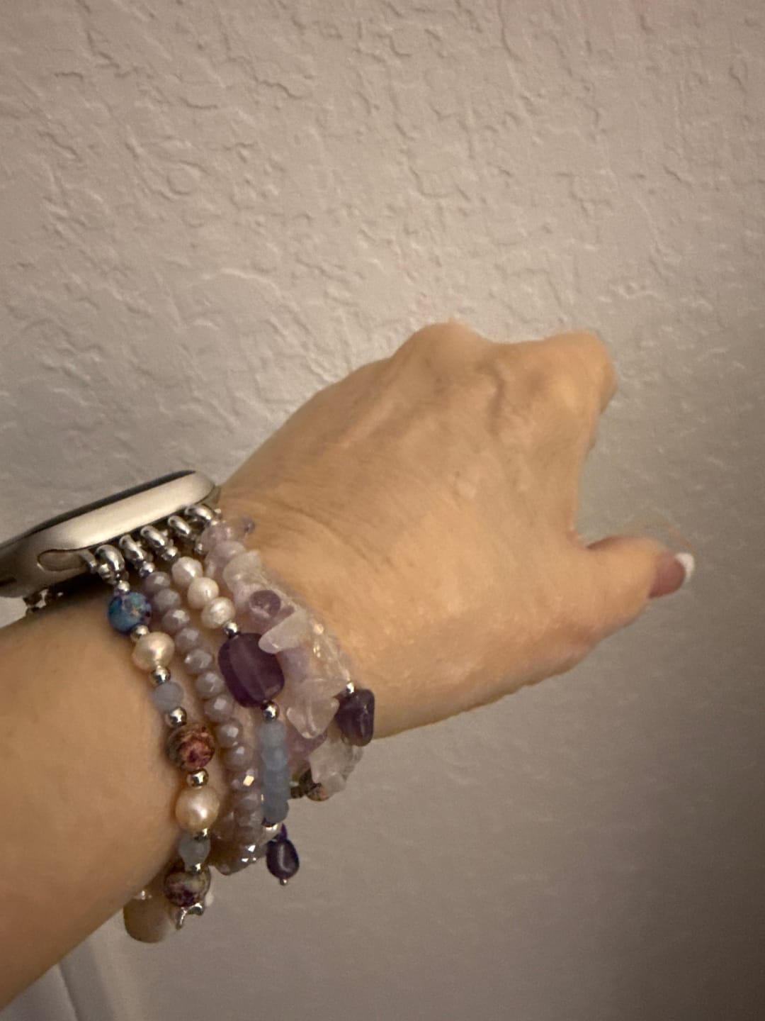 Customer photo review of Lilac Shoreline Stretch Apple Watch Strap