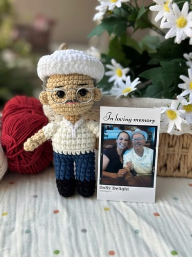 Customer photo review of Dolly® Personalized Crochet Doll with Photo Card