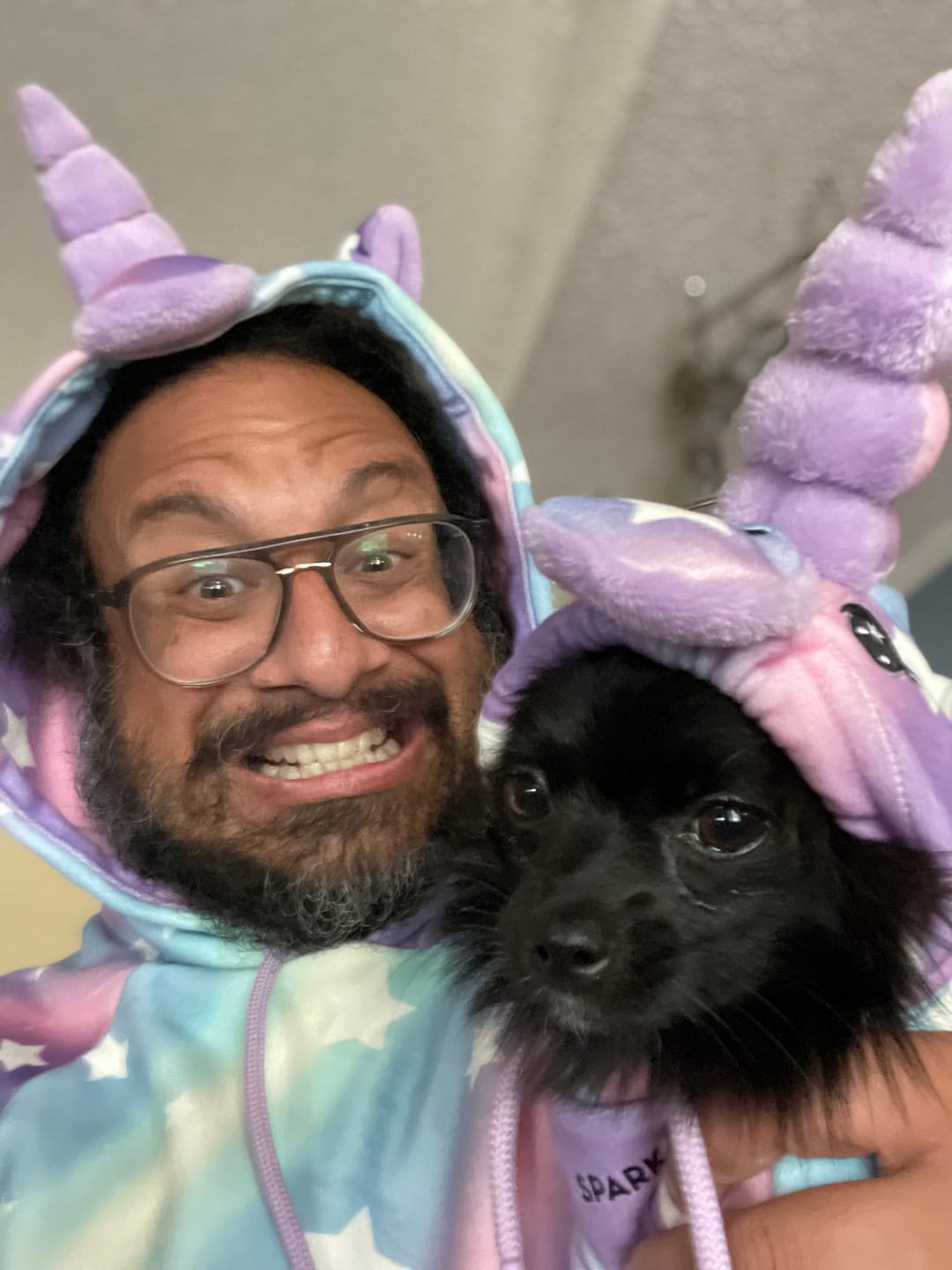 Customer photo review of Halloween Dog Hoodie - Unicorn