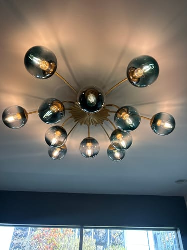 Customer photo review of Glam Bloom 12-Light Blue Glass Bubble Semi Flush Chandelier