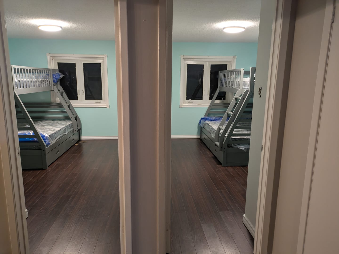 Customer photo review of Grey Bunk Bed Twin over Double / Full includes Drawers Converts to two