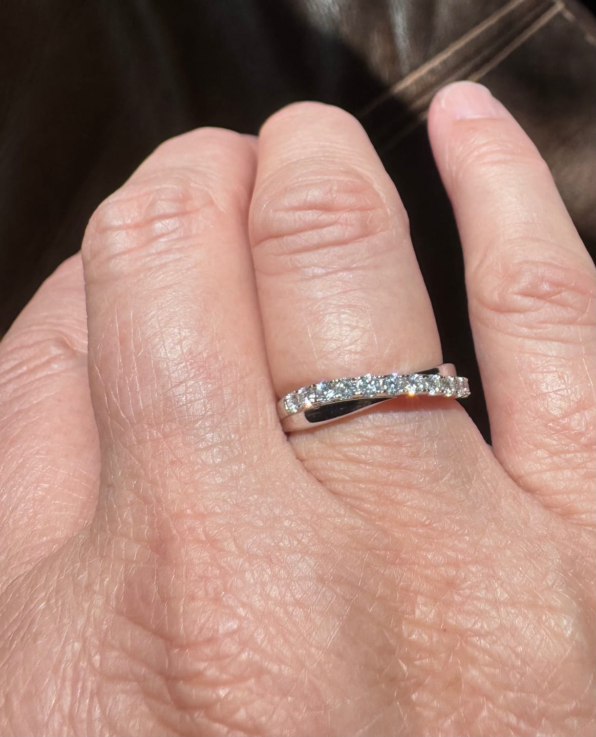 Customer photo review of Moissanite by Cate & Chloe Emerson 0.36tcw Round Cut 925 Sterling Silver 18k White Gold Plated Wedding Band