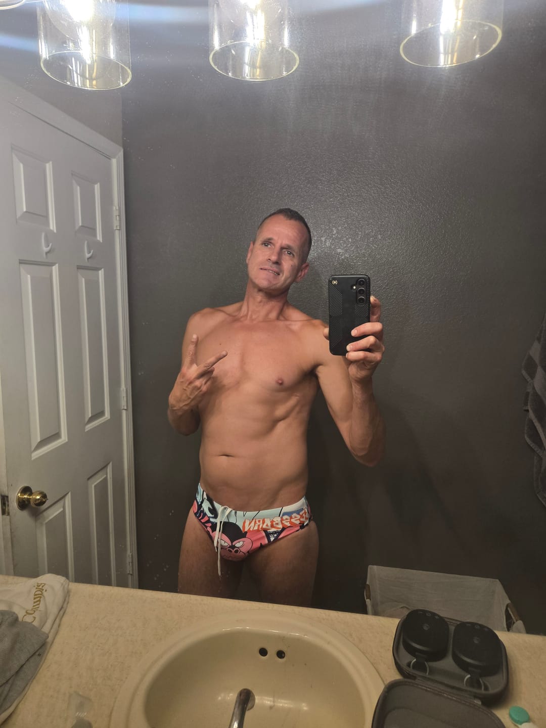 Customer photo review of Men's 3D Pouch Trendy Cartoon Swim Briefs