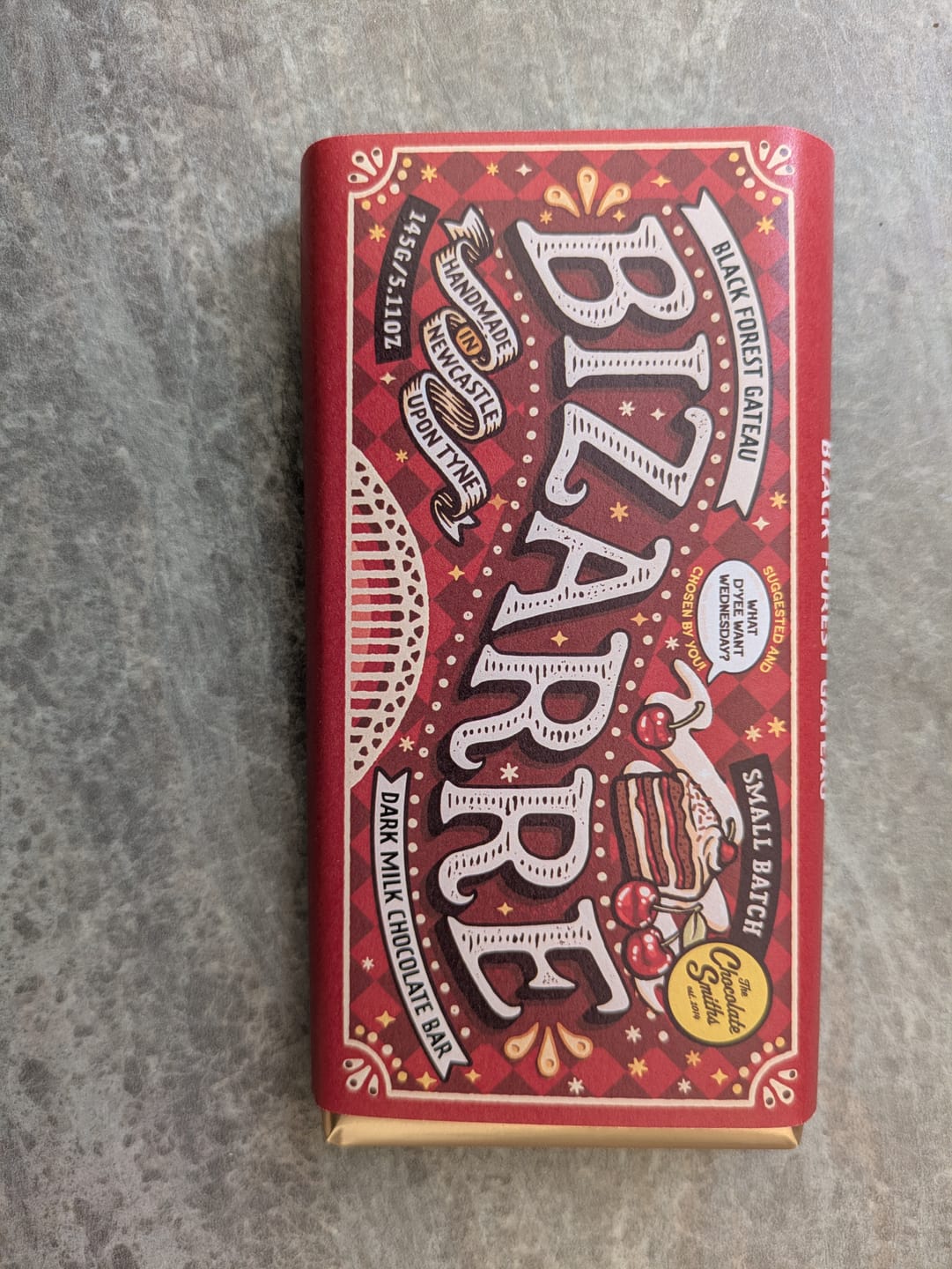 Customer photo review of Black Forest Gateau inspired chocolate bar 145g